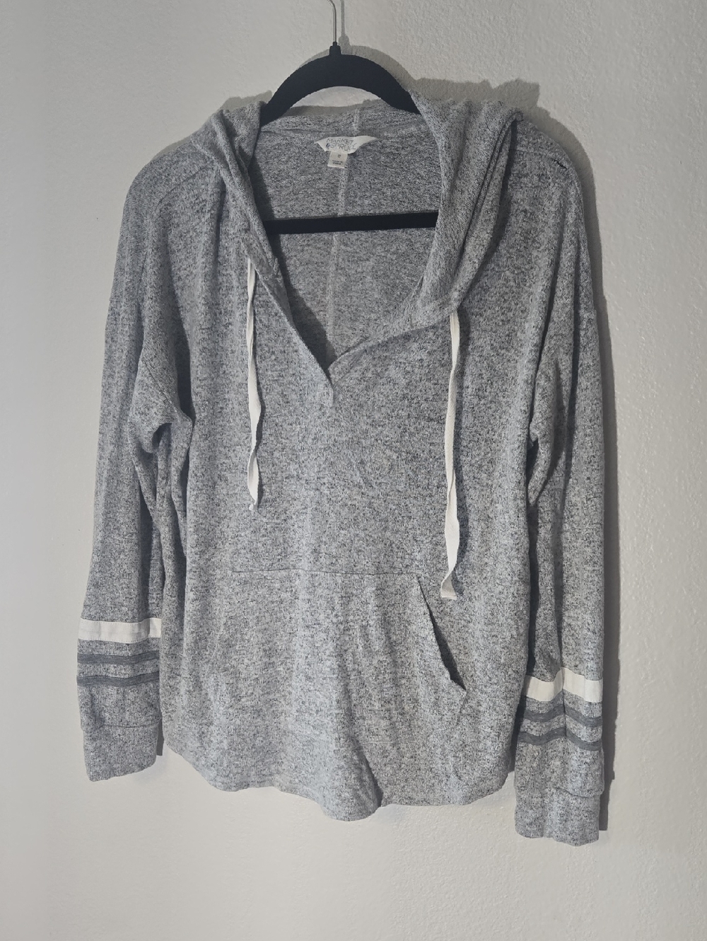 Market & Spruce Heather Gray Hooded Pullover with Stripe Detail
